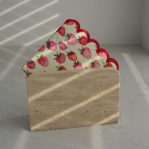 Natural Travertine Napkin Holder for Table, Upright Napkin Dispenser for Kitchen Dining Farmhouse Cocktail Picnic Bar 5.9x3.9x2.8 inches
