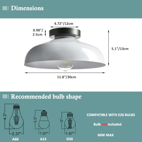 DIRYZON Industrial 12-Inch White Semi Flush Mount Ceiling Light - color: White