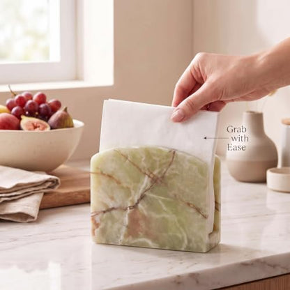Radicaln Marble Napkin Holder for Table 6.5" Paper Napkin Dispenser Stand - color: Green Onyx