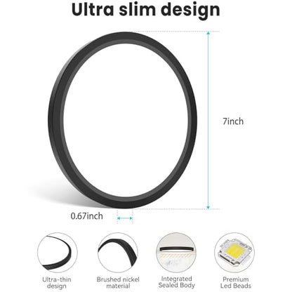 libtit 7 inch Flush Mount LED Ceiling Light Fixture, 3000K-6500K Adjustable, 15W 1500lm Black Satin Round Ceiling Lamp for Bathroom Hallway Kitchen Bedroom, 2 Pack - color: Black, size: 7in-2Pack
