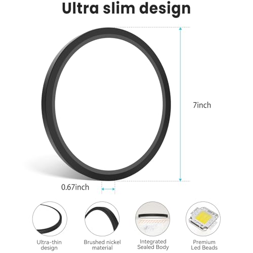 libtit 7 inch Flush Mount LED Ceiling Light Fixture, 3000K-6500K Adjustable, 15W 1500lm Black Satin Round Ceiling Lamp for Bathroom Hallway Kitchen Bedroom, 6 Pack - color: Black, size: 7in-6Pack
