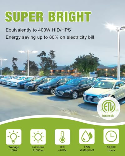 YXL LED Parking Lot Shoebox Light with Dusk to Dawn Photocell, 21000LM 5000K Daylight Arm Mount, IP65 Waterproof Area Light for Parking Lot Sports Stadium 150W 24Pack - size: 150W Arm 24Pack