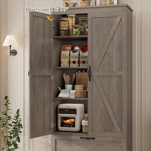 HOSTACK 70" Kitchen Pantry Storage Cabinet, Farmhouse Pantry Cabinet, Grey - color: Ash Grey