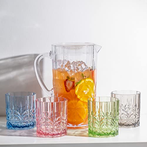 BELLAFORTE Shatterproof Tritan Plastic Short Tumbler, Set of 4, 13oz - Myrtle Beach Unbreakable Crystal Cut Old Fashioned Drinking Glasses for Whiskey - BPA Free - Dishwasher Safe - Pink - color: Pink