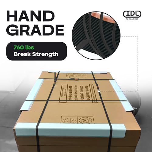 IDL Packaging 1/2" x .028" x 200' Mini Polyester (PET) Strapping Coil, 760 lbs Breaking Strength, Black - UV, Water and Rust Resistance - Flexible and Strong Packaging Banding - size: 1/2W" x 200L' (760 lbs BS)
