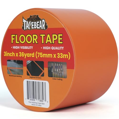 TAPEBEAR Floor Tape Orange Vinyl Tape 3" x 36 yds Safety Warning Stripe - color: Orange, size: 3" x 36Yards