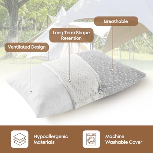 Travel Pillow Breathable Cover, Compressible Memory Foam Pillow Medium Firm for Travel Airplane Car Hiking Camping Outdoor - color: Light Gray, size: M-17.7 X 13.8 Inch