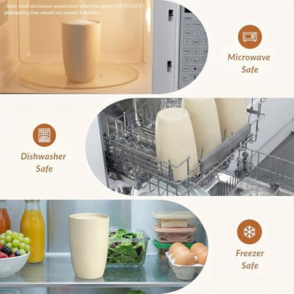 Homienly Wheat Straw Cups - Unbreakable Cups Set of 6,20 oz Dishwasher & Microwave Safe Drinking Glasses for Everyday Use-Beige - color: Beige, size: 20 Ounces