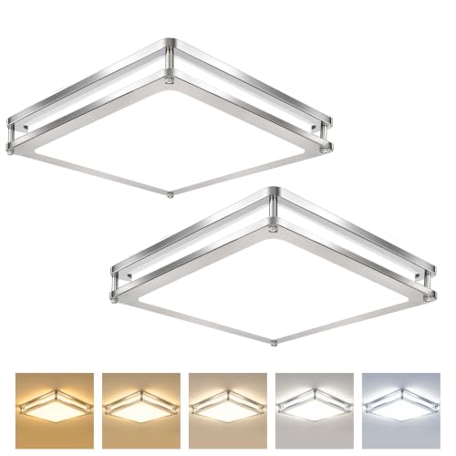 2-Pack 36W Square Dimmable LED Ceiling Light Fixtures - 12in 3600LM Modern Flush Mount Ceiling Lights Super Bright, 2700K-6500K Adjustable Brushed Nickle Ceiling Lamp for Living Room Bedroom Bathroom - color: Brushed Nickle, size: 2 Packs