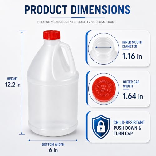 ASEVAT 1 gallon Plastic Jugs with Handle & Red Caps, Multipurpose Large Storage Containers for Oil, Water and Household Liquids, 2‑Pack for Household Kitchen Use - size: 1.1 gallon