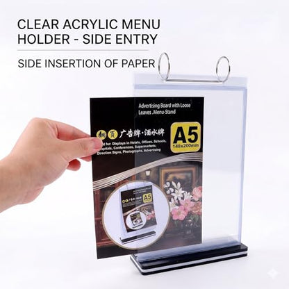 2Pcs Table Flip Menu Holder with 6 Pages Sleeve, 8.5" X 11" Tabletop Sign Signage Vertical Display Stand with Base, Suction Cups, Paper Cutter, Rotating Binders Rack, for Photo, Bar, Job Fair