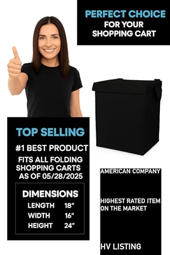 Jumbo Waterproof Shopping Cart Liner, 600D Oxford for Groceries and Laundry Bag — Universal Size Fit for Folding Shopping Carts— Zipper Closure