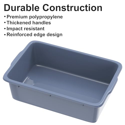 5 Pack Commercial Plastic Bus Tubs 8.6 Gallon (33L) - Heavy Duty Wash Basin & Dish Box Tote for Restaurant Kitchen Organization - 24.5" L x 16.5" W x 7" H Gray Utility Box - size: XL (24.5"L x 16.5"W x 7"H)