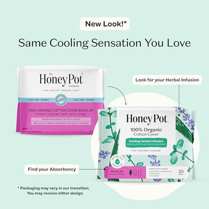 The Honey Pot Company - Cooling Herbal - Regular - Pads for Women - size: 20 Count (Pack of 1), style: Herbal Regular Flow