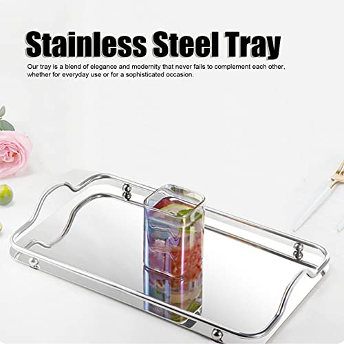 Stainless Steel Rectangle Tray, Bathroom Clutter Serving Platter with Handles for Jewelry, Perfume, Vanity, Serving, Reflective Finish