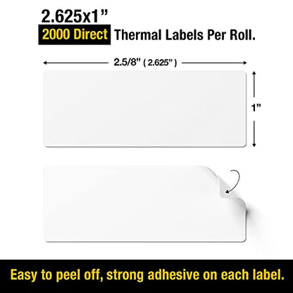 2 5/8" X 1” Direct Thermal Labels 2000 Per Roll Perforated - size: 2 5/8" X 1" 6 Roll
