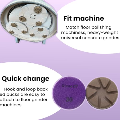 Hybrid Diamond Polishing Pucks, 3’’ Floor Grinding Pads for Hard Concrete Surface, Compatible with Ride-on/Walk-Behind Floor Grinder, Aggressive Ceramic Bond, 30#, 9PCS - style: 30# 9PCS