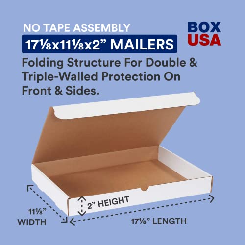 BOX USA Small Shipping Boxes 17.125"L x 11.125"W x 2"H, 50-Pack | Foldable Corrugated Cardboard Crush-Proof Box for Shipping, Packing, Moving and Storage - size: 17 1/8 x 11 1/8 x 2