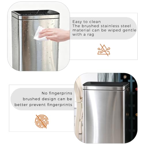 10.4 Gallon Large Metal Kitchen Garbage Can, Stainless Steel Trash Can, Open Top, Tall, Silver Wastebasket for Home Bathroom Hotel Lobby Office (40L Silver) - color: 40Lsilver