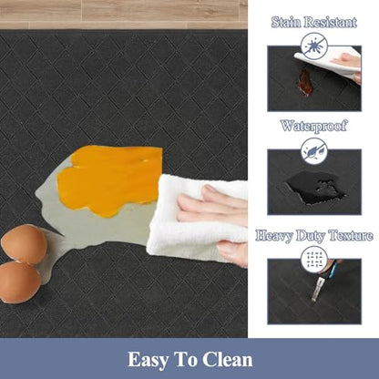 HEBE Anti Fatigue Kitchen Rugs Set of 3, Cushioned Kitchen Mats for Floor - color: Black