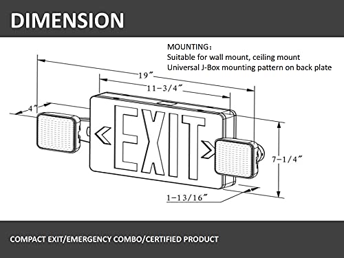 LED Red Emergency Light Combo Exit Sign with Battery Backup, Two LED Adjustable Lamp, AC/DC Input, 120V/277V Dual Optional Voltage, Fire Resistant, UL Certified GC4 for Home Hotels Offices
