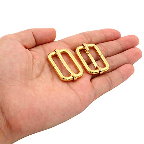 BIKICOCO Metal Slide Adjuster Buckle Tri-Glides with Movable Center Bar, for Straps, 1 x 0.6 Inch, Gold, Pack of 20 - color: Gold X 20 Pcs