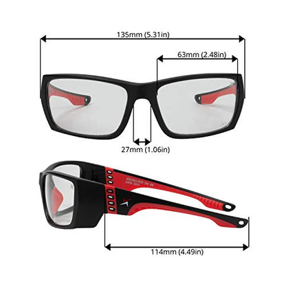 X Power ANSI Z87+ Safety Sunglasses Impact Resistant Polycarbonate Lens & Double Injection Frame - color: 003 Black & Red Frame / Clear Lens