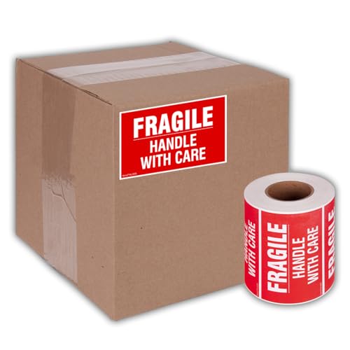 Kenco 3" X 5" Fragile Handle with Care Warning Stickers for Shipping and Packing- 500 Permanent Adhesive Labels Per Roll (10 Pack) - size: 10 PACK