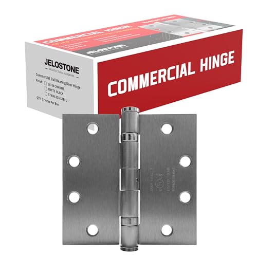 3 Pack - 4.5'' x 4.5'' Commercial Grade Ball Bearing Door Hinge, Non-Removable Pin, UL Listed & 3 Hour Fire Rated, Full Mortise, JS-5BB1 (Satin Chrome) - color: Satin Chrome