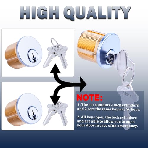 Brass Mortise Door Cylinder Locks Keyed Alike with 4 SC Keyway Keys, Commercial Door Replacement Lock - size: 1 1/8 inch