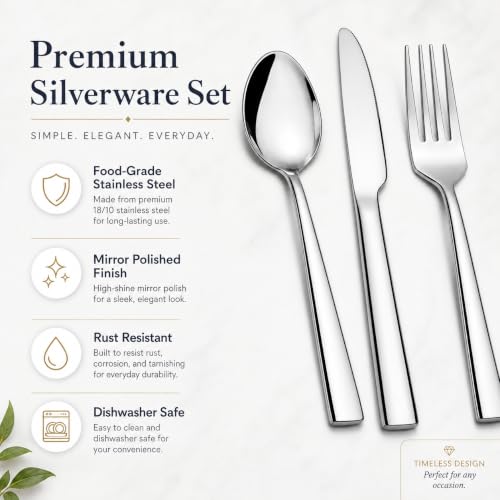 12-Piece Stainless Steel Silverware Set for 4, Mirror Polished Flatware Set Includes 4 Dinner Knives, 4 Dinner Forks & 4 Dinner Spoons, Dishwasher Safe Cutlery Set for Home Kitchen Restaurant - size: 7.9-9.1inches silverware set 12P
