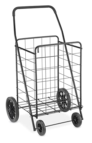 Whitmor Extra Large Utility Foldable Shopping Cart with Wheels, 100 Lb Capacity, Heavy Duty Grocery Cart with Steel Frame, Foam Handle, Rolling Collapsible Utility Trolley for Grocery, Laundry, Black - size: 17.4"L x 16.4"W x 40.12"H, Black