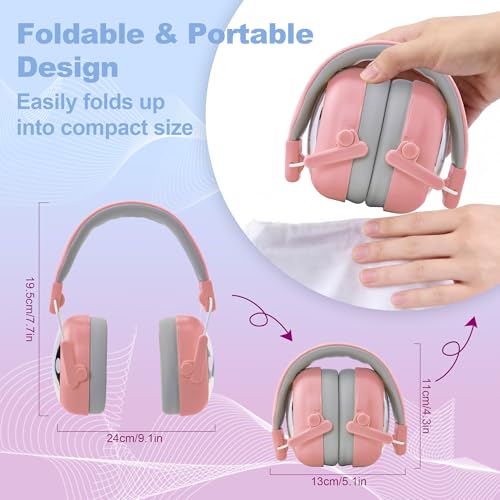 Kids Hearing Protection Earmuffs,Lightweight Adjustable for Kids 3-16 years,Noise Cancelling Headphones,25dB Sound Reduction Ideal for Concert,Firework,Airplane,Sound Proof(Pink) - color: Pink