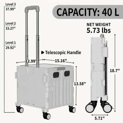 Foldable Shopping Cart with Wheels: Gray Rolling Utility Crate - color: Gray
