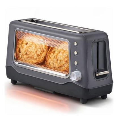 DASH Clear View Toaster: Extra Wide Slot Toaster with See Through Window - Defrost, Reheat + Auto Shut Off Feature for Bagels, Specialty Breads & other Baked Goods - Grey - color: Gray