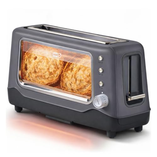 DASH Clear View Toaster: Extra Wide Slot Toaster with See Through Window - Defrost, Reheat + Auto Shut Off Feature for Bagels, Specialty Breads & other Baked Goods - Grey - color: Gray