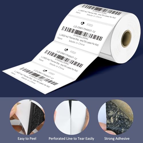 LLIKED 4" x 2" Direct Thermal Labels, 750 Barcode Shipping Labels - size: 4"x2"-1 Roll