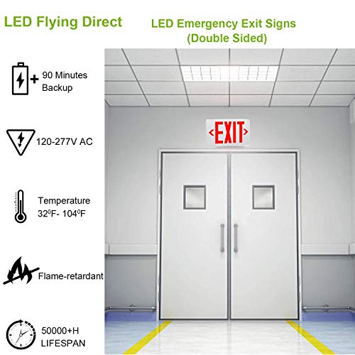 LED Exit Sign, Emergency Exit Light with Battery Backup, Double Face, UL 924, AC 120/277V, Damp Location, Hardwired Red Letter Exit Lights for Business Commercial - size: 1-Pack