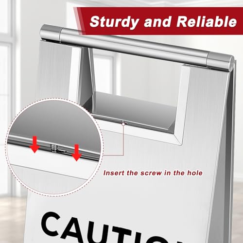 Tandefio 2 Pcs Stainless Steel Caution Watch Your Step Signs 24 Inch Foldable Wet Floor Sign Double Sided Commercial Safety Warning Industrial Warning Mark for Office Hotel Market Restroom Restaurant