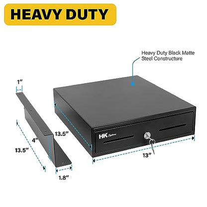 HK SYSTEMS 13" Heavy Duty Black "Push" Open Cash Drawer, 4B5C with Under Counter Mounting Metal bracket - size: 1. 13" Push Black