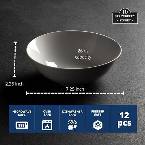 10 Strawberry Street 7" Catering Coupe Cereal Bowl, Set of 12,White - size: 7" Cereal Bowl, style: Coupe