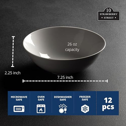 10 Strawberry Street 7" Catering Coupe Cereal Bowl, Set of 12,White - size: 7" Cereal Bowl, style: Coupe