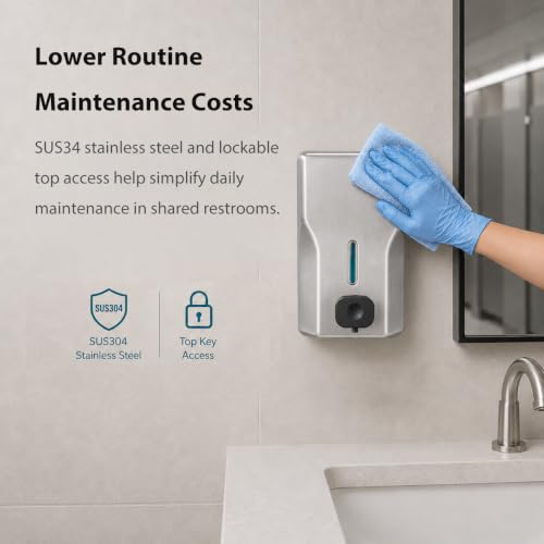 modunful Commercial Stainless Steel Hand Soap Dispenser, 47oz Wall Mount - size: Vertical 47.3oz