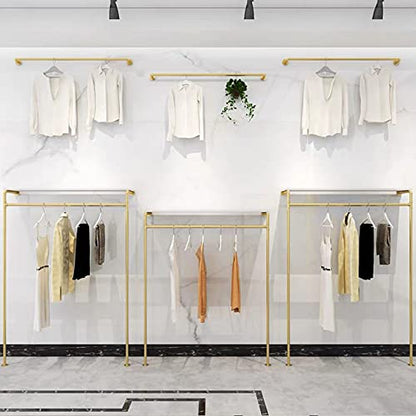 Modern Simple Industrial Pipe and Wood Garment Rack,Wall Mounted Hanging Rods Clothing Rack,Retail Display Storage Clothes Hanging Shelves (Gold, 59" L) - size: 59" L