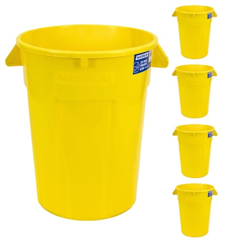 Magnum 32 Gallon Trash Can, High-Vis Yellow, Construction Grade, Heavy Duty Plastic, Jobsite Ready for Handling and Holding Garbage CMTC-C000-32Y05 (5 Pack) - color: Yellow, size: 32 Gallon, style: Can Only