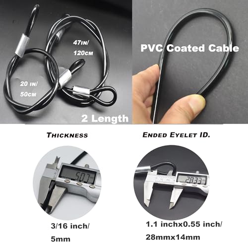 20 inch (50cm) 5mm Stainless Security Cables Tether,Braided Steel Vinyl Coated Safety Strap Luggage Lock,Flexible Wire Lead Chain Leash with Double Loops, Black 4Pcs - color: Black, size: 5mm-20in(4pcs)