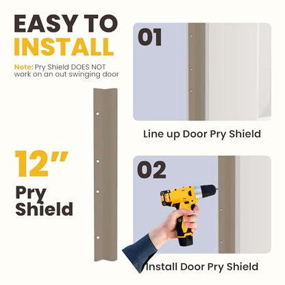 Door Armor 12″ Pry Shield Door Security Accessory – Heavy Duty Steel Lock Protector, Prevents Pry Attacks, Easy 5-Minute Installation, Satin Nickel