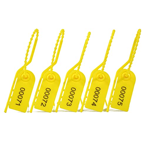 200 Plastic Tamper Seals Numbered Zip Ties Pull Tite Inspectin Tags Disposabl Breakable Tags Secure Plastic Signage for Fire Extinguisher, Shoes, Clothes (Yellow) - color: Yellow, size: 200