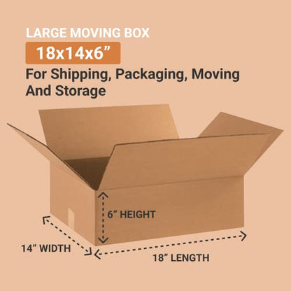 BOX USA Shipping Boxes Flat 18"L x 14"W x 6"H 25-Pack - Corrugated Cardboard Box for Moving, Mailing, Packing, Packaging and Storage