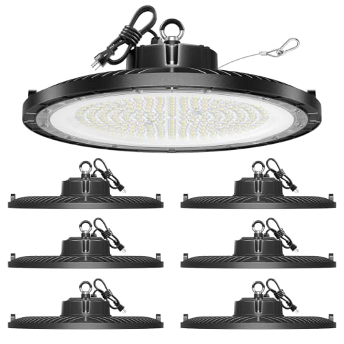 UFO LED High Bay Light 250W 6 Pack ,37500LM 5000K IP65 with 5FT US Plug - size: 250W